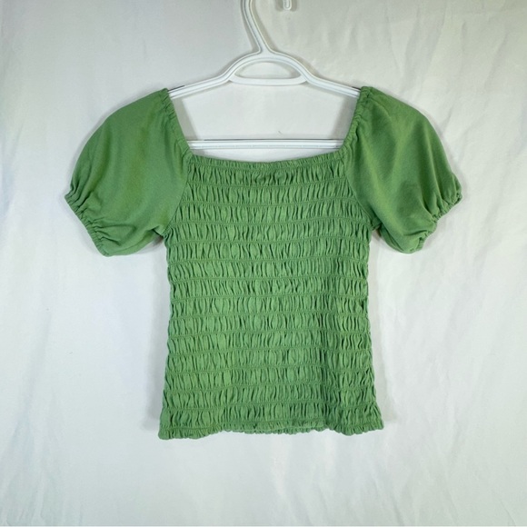Thereabouts Girl’s Sage Green Smocked Peasant Style Puff Sleeve Top - Picture 2 of 4